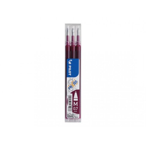 Set de 3 recharges pour roller FriXion Ball. Pointe moyenne 0,7 mm. Encre Rouge bordeaux