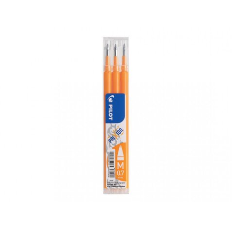 Set de 3 recharges pour roller FriXion Ball 07. Pointe moyenne 0,7 mm. Encre Orange Abricot