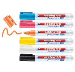 Marqueur edding 95 pour verre pointe ronde trace 1,5 a 3mm  coloris assortis