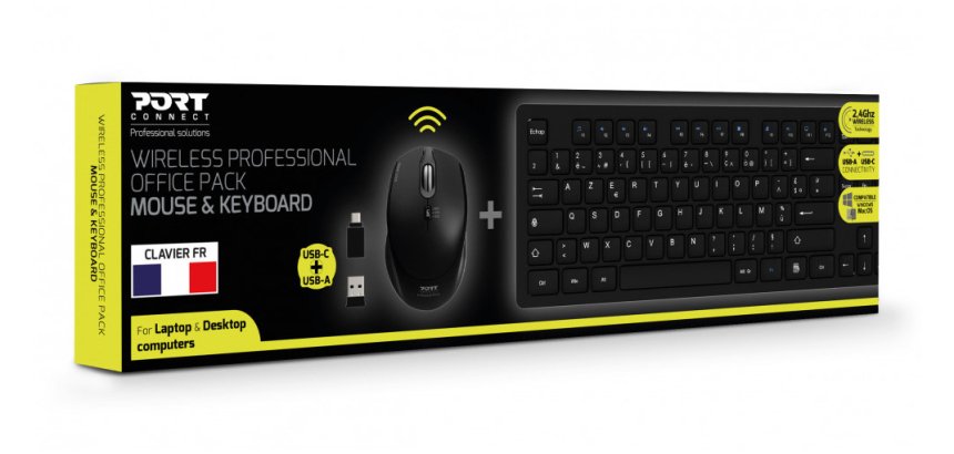 Port Designs 900906-FR clavier Souris incluse Bureau RF sans fil AZERTY Français Noir