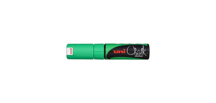 Marqueur craie uniball chalk pointe biseautee large 8mm ideale ardoise vitrine resiste pluie coloris vert fluo