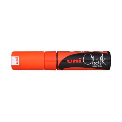 Marqueur craie uniball chalk pointe biseautee large 8mm ideale ardoise vitrine resiste pluie coloris orange fluo
