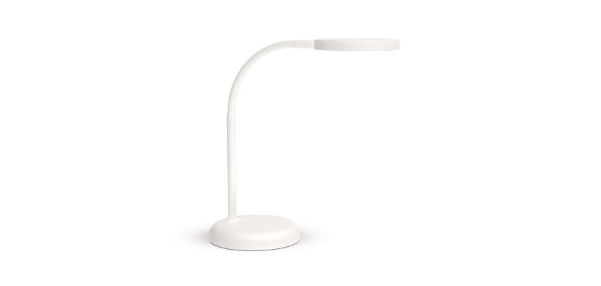 Luminaire bureau led mauljoy hauteur 33,5cm bras 35,8cm    tete diametre 11,8cm coloris  blanc