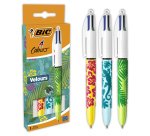 Stylo-bille bic 4 couleurs classiques pointe moyenne 1mm retractable rechargeable      corps effet velours coffret 3
