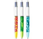 Stylo-bille bic 4 couleurs classiques pointe moyenne 1mm retractable rechargeable      corps effet velours coffret 3