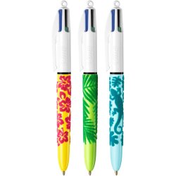 Stylo-bille bic 4 couleurs classiques pointe moyenne 1mm retractable rechargeable      corps effet velours coffret 3