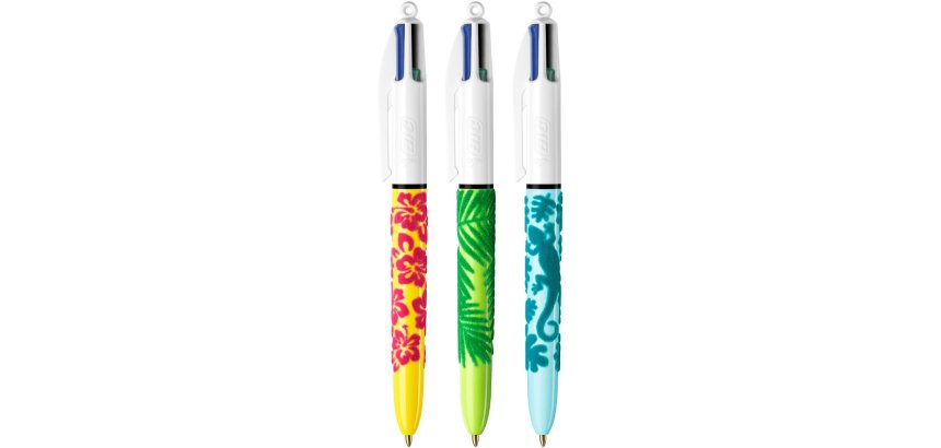 Stylo-bille bic 4 couleurs classiques pointe moyenne 1mm retractable rechargeable      corps effet velours coffret 3