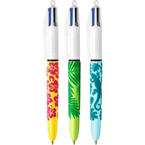 Stylo-bille bic 4 couleurs classiques pointe moyenne 1mm retractable rechargeable      corps effet velours coffret 3