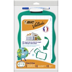 Ardoise recyclée incassable 21 x 31 cm + 1 marqueur Velleda 1721 bleu + 1 effaçette