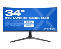 JAPANNEXT JN-IPS340UWQHD60C-C65W-HS écran plat de PC 86,4 cm (34") 3440 x 1440 pixels UltraWide Quad HD LCD Noir, Argent