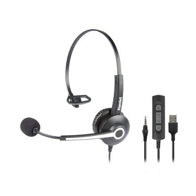 Hamlet HHEADM-UJM headphones/headset Wired Head-band Office/Call center USB Type-A Black