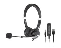 Hamlet HHEADM-UJS headphones/headset Wired Head-band Office/Call center USB Type-A Black