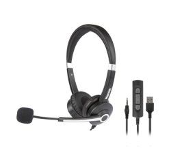 Hamlet HHEADM-UJS headphones/headset Wired Head-band Office/Call center USB Type-A Black