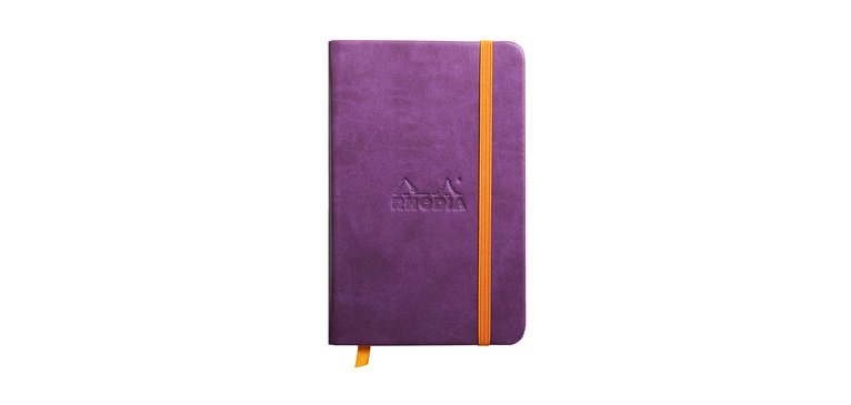 Rhodiarama carnet rembordé rigide 9x14 cm 192 pages uni papier ivoire 90g fermeture élastique - Violet