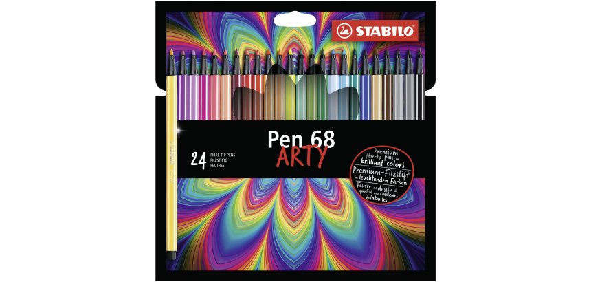 Feutre dessin stabilo pen 68 arty encre inodore base eau   pointe moyenne trace 1mm etui carton 24 unites