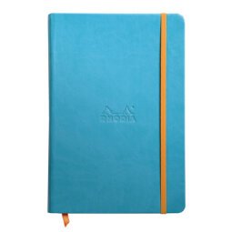 Rhodiarama carnet rembordé rigide A5 192 pages ligné papier ivoire 90g fermeture élastique - Turquoise