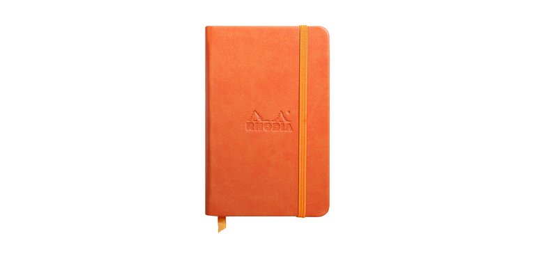Rhodiarama carnet rembordé rigide 9x14 cm 192 pages uni papier ivoire 90g fermeture élastique - Tangerine