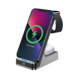 Celly WLSTAND3IN1BK cargador de dispositivo móvil Cámara digital, Mando para videojuegos, Auriculares, Teléfono móvil, Batería portátil, Smartphone, Reloj inteligente, Tableta, Ver, Wearables Gris Corriente alterna Cargador inalámbrico Interior