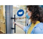 Panneau PP adhésif antidérapant Masque obligatoire 20 cm - Bleu