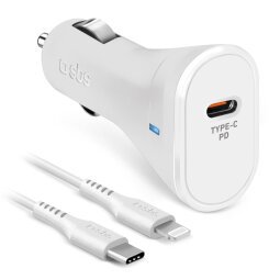 SBS Chargeur allume cigare Cable 20W lightning blanc