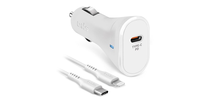 SBS Chargeur allume cigare Cable 20W lightning blanc