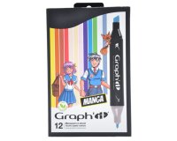 Marqueur manga colors graph'it double pointe encre  translucide set 12 unites