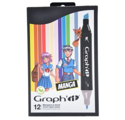 Marqueur manga colors graph'it double pointe encre  translucide set 12 unites