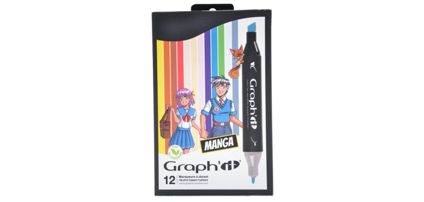 Marqueur manga colors graph'it double pointe encre  translucide set 12 unites