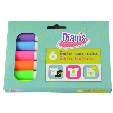 Feutre textile fluo oz international diam's pointe bloquée séchage rapide coloris assortis pochette 6 unités