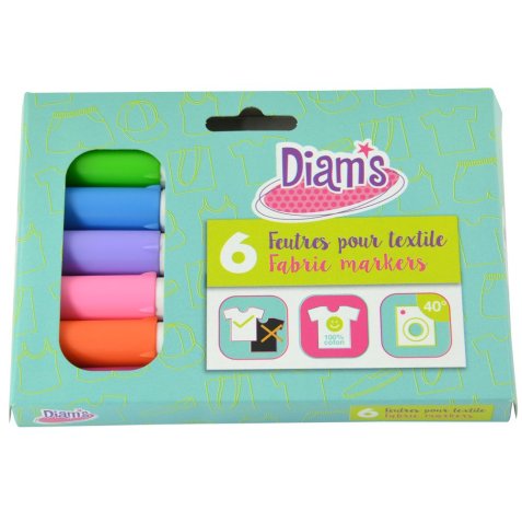 Feutre textile fun oz international diam's pointe bloquée séchage rapide coloris assortis pochette 6 unités