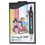 Set de 12 marqueurs à alcool GRAPHIT Manga pour réaliser des mangas 2 - 12 coloris