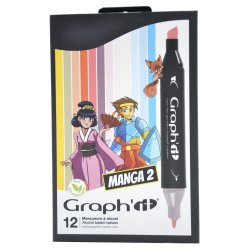 Set de 12 marqueurs à alcool GRAPHIT Manga pour réaliser des mangas 2 - 12 coloris