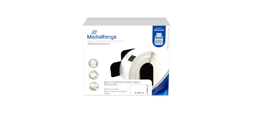 MediaRange ge Schriftband 29x90mm schwarz/weiß Brother DK-11201 400Stk