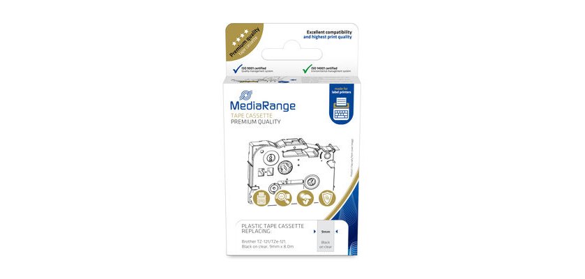 MediaRange MRBTZ121 labelprinter-tape Zwart op zilver