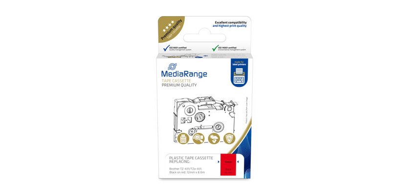 MediaRange MRBTZ431 ruban d'étiquette Noir sur rouge