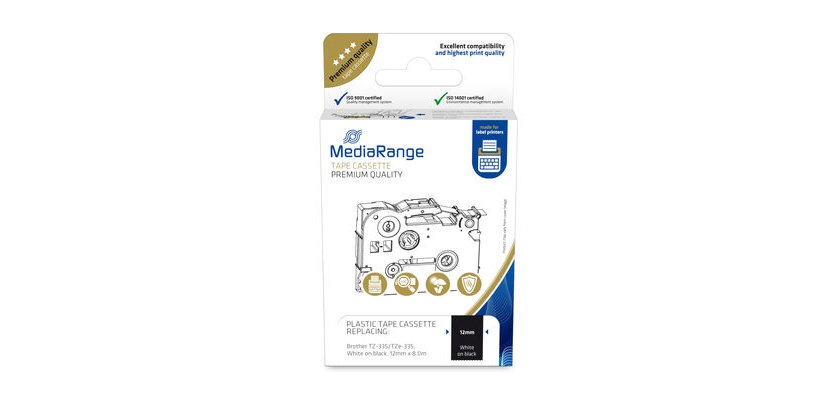 MediaRange MRBTZ335 ruban d'étiquette Blanc sur noir