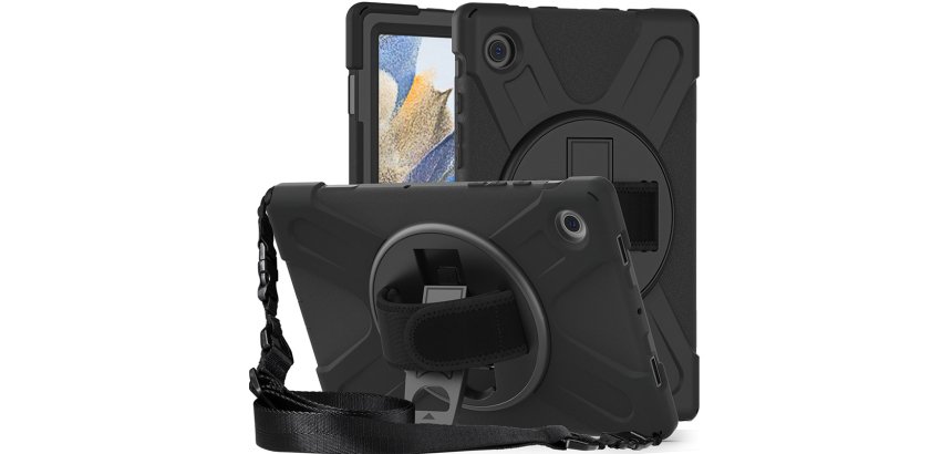 DLH Coque renforcee avec bandouliere, poignee rotative et pied support pour Samsung Galaxy Tab A8 10.5" (SM-X200 / SM-X205)