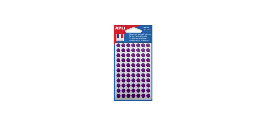 Pastille adhésive apli agipa diamètre 8mm permanente coloris violet pochette 462 unités