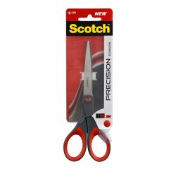 Ciseaux scotch précision 180mm lames acier inoxydable anneaux matière antidérapante bicolore rouge/gris garantie à vie