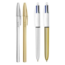 Pochette x4 stylos bille - 2 Cristal Celebrate Or et Argent et 2 ''4 couleurs'' Or et Argent