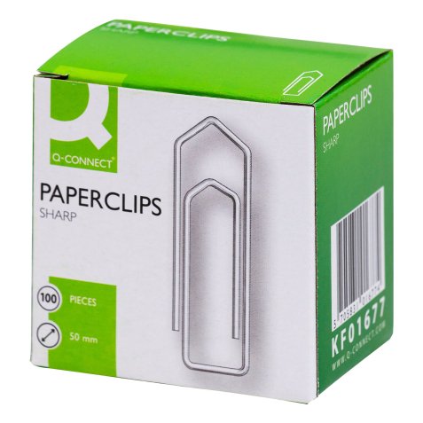 Trombone q-connect nickelé 50mm boîte carton 100 unités     pointu