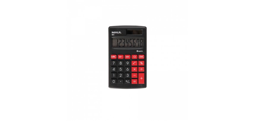 Calculatrice maul poche m8 8 chiffres ecran 1 ligne 3 touches memoires touche pourcentage calcul racines coloris noir