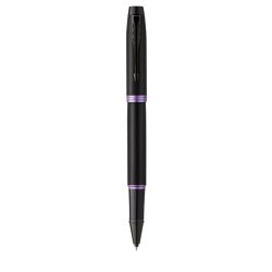 Stylo roller parker im vibrant rings noir laque      details amethyste pointe fine encre noir etui cadeau
