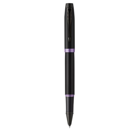 Stylo roller parker im vibrant rings noir laque      details amethyste pointe fine encre noir etui cadeau