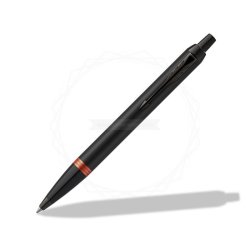 Stylo-bille parker im vibrant rings noir laque details      orange vif pointe moyenne     encre bleu etui cadeau