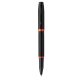 Stylo roller parker im vibrant rings noir laque      details orange vif pointe     fine encre noir etui cadeau
