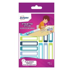 Étiquette stylos avery ultra résistante pour identifier matériel scolaire coloris bleu sachet 30 unités