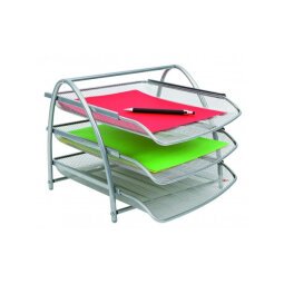 Set de 3 corbeille à courrier en métal Argenté MESHTRAY3 M