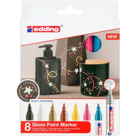 Marqueur edding e-750 peinture brillante couvrante  verre metal plastique papier  couche pointe moyenne - 8un