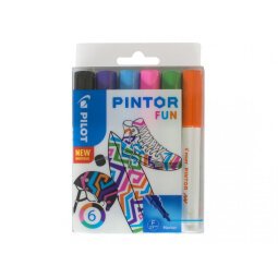 Set de 6 marqueurs PINTOR pointe fine. Assortis fun: Noir,Violet,Turquoise,Rose,vert clair,Orange